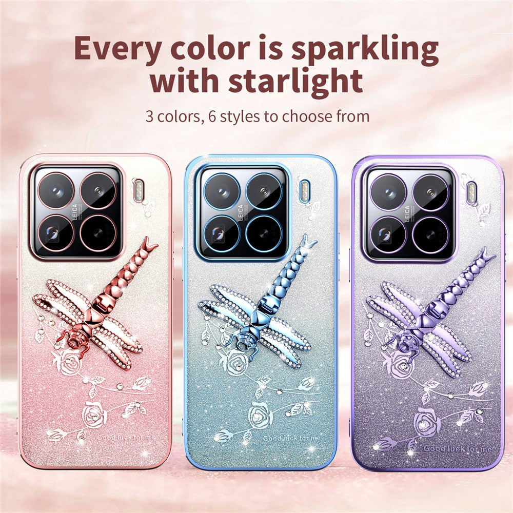 KADEM For Xiaomi 15 Pro Case Dragonfly Kickstand TPU Flowers Glitter Phone Cover