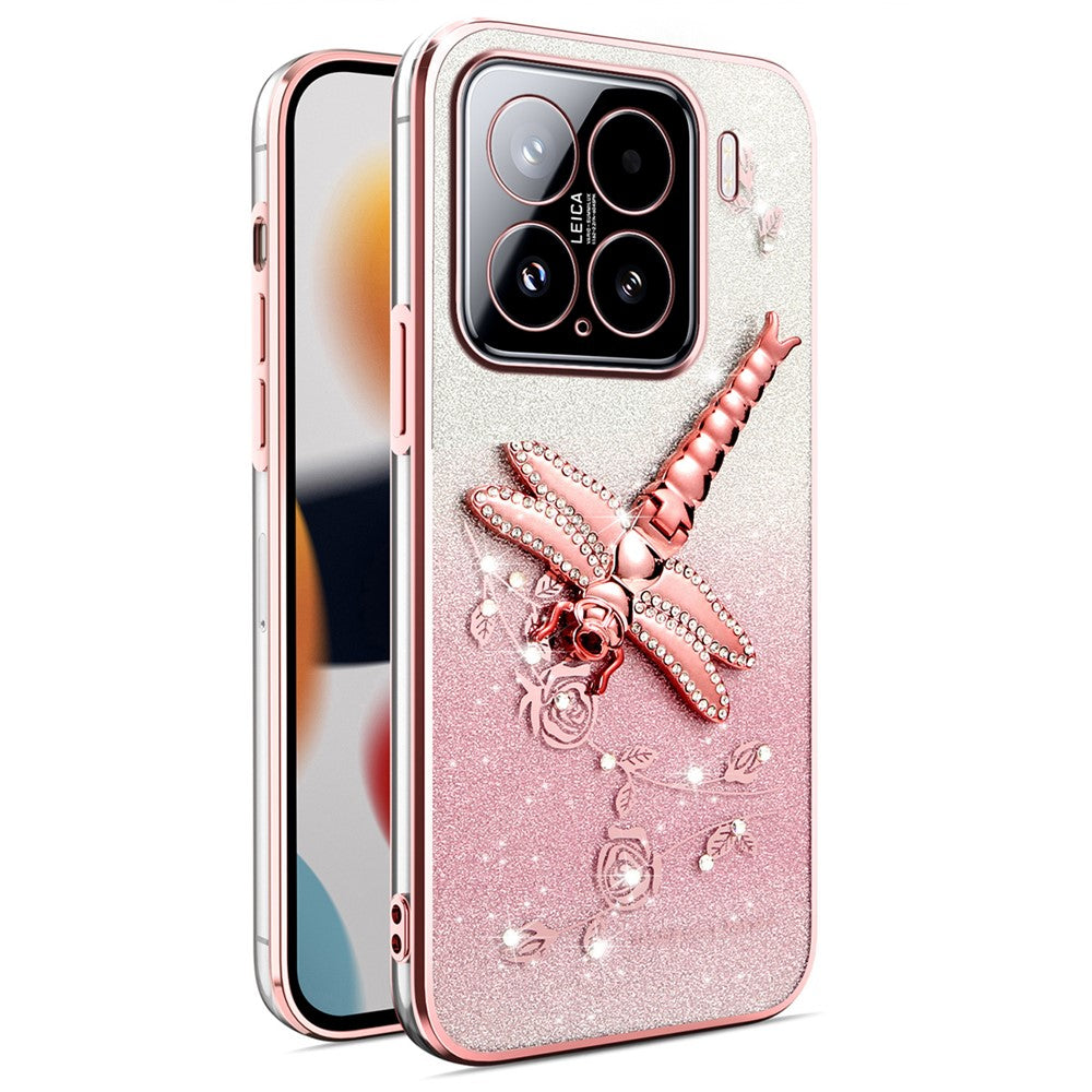 KADEM For Xiaomi 15 Case Dragonfly Kickstand TPU Flowers Glitter Phone Cover