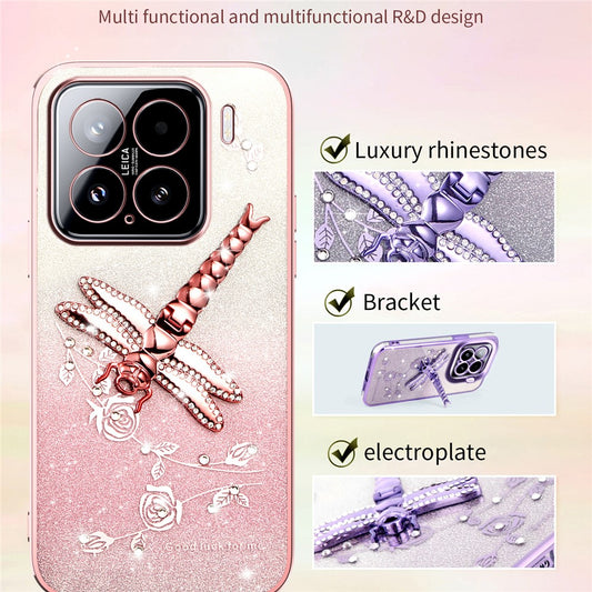 Xiaomi 15 Handyhülle – KADEM Libelle Ständer TPU Blumen Glitzer