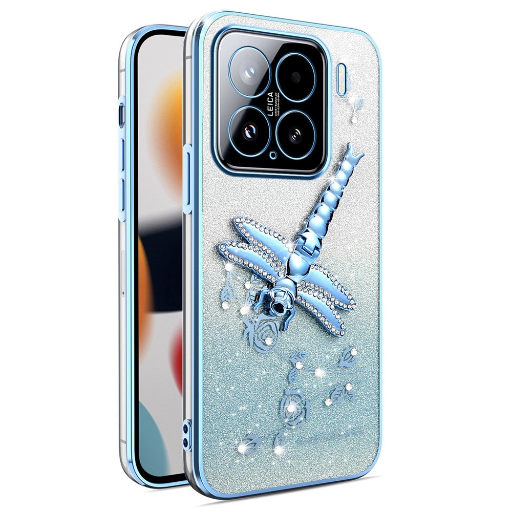 KADEM For Xiaomi 15 Case Dragonfly Kickstand TPU Flowers Glitter Phone Cover