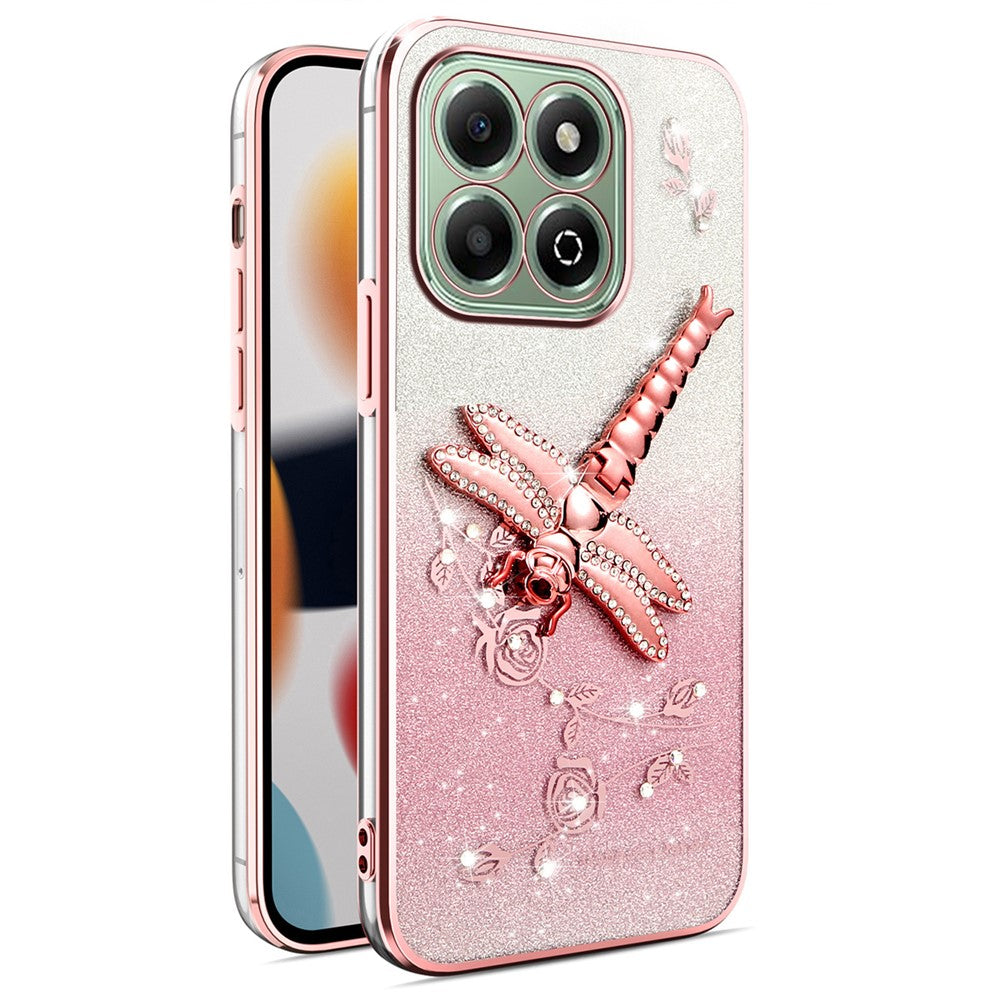 KADEM For Honor X6b 4G Case Dragonfly Kickstand TPU Flowers Glitter Phone Cover