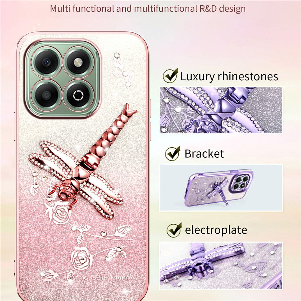 KADEM For Honor X6b 4G Case Dragonfly Kickstand TPU Flowers Glitter Phone Cover