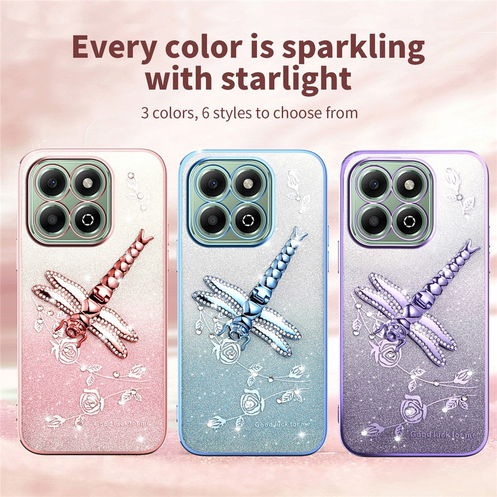 KADEM For Honor X6b 4G Case Dragonfly Kickstand TPU Flowers Glitter Phone Cover