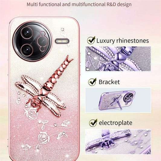 KADEM For Xiaomi Poco F7 Ultra 5G / Redmi K80 Pro 5G Case Dragonfly Kickstand TPU Flowers Glitter Phone Cover
