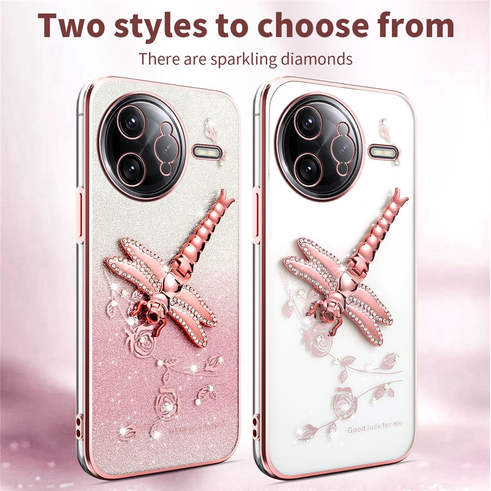 KADEM For Xiaomi Poco F7 Ultra 5G / Redmi K80 Pro 5G Case Dragonfly Kickstand TPU Flowers Glitter Phone Cover