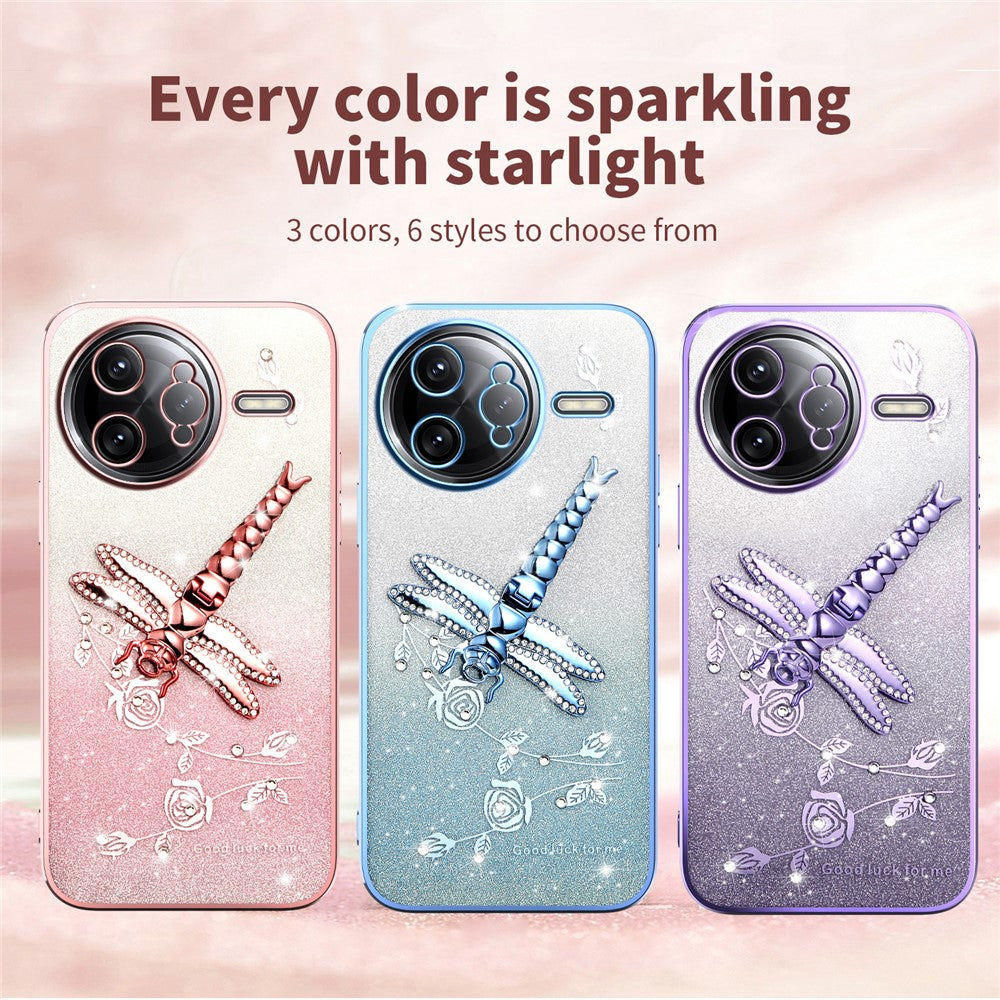 KADEM For Xiaomi Poco F7 Ultra 5G / Redmi K80 Pro 5G Case Dragonfly Kickstand TPU Flowers Glitter Phone Cover