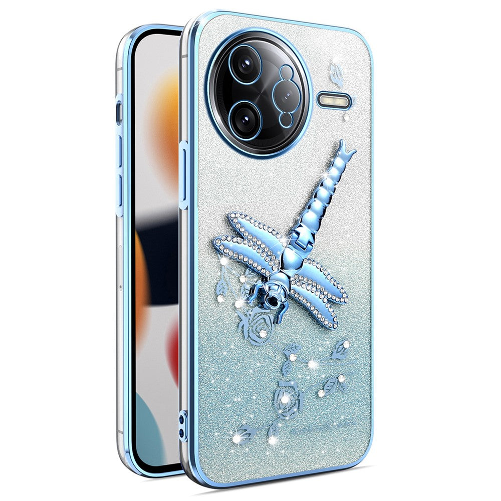 KADEM For Xiaomi Poco F7 Ultra 5G / Redmi K80 Pro 5G Case Dragonfly Kickstand TPU Flowers Glitter Phone Cover