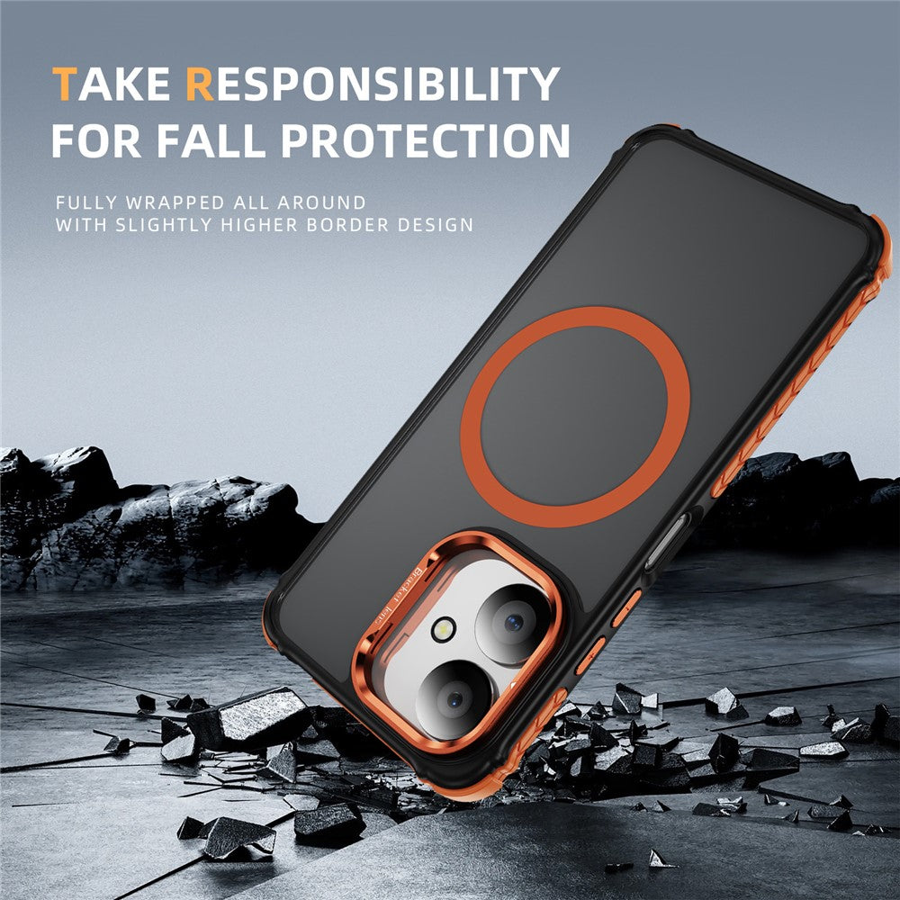 Matte Phone Cover for Xiaomi Redmi 13C 5G / 13C 4G / 13R 5G / Poco M6 5G Magnetic Case with Lens Kickstand