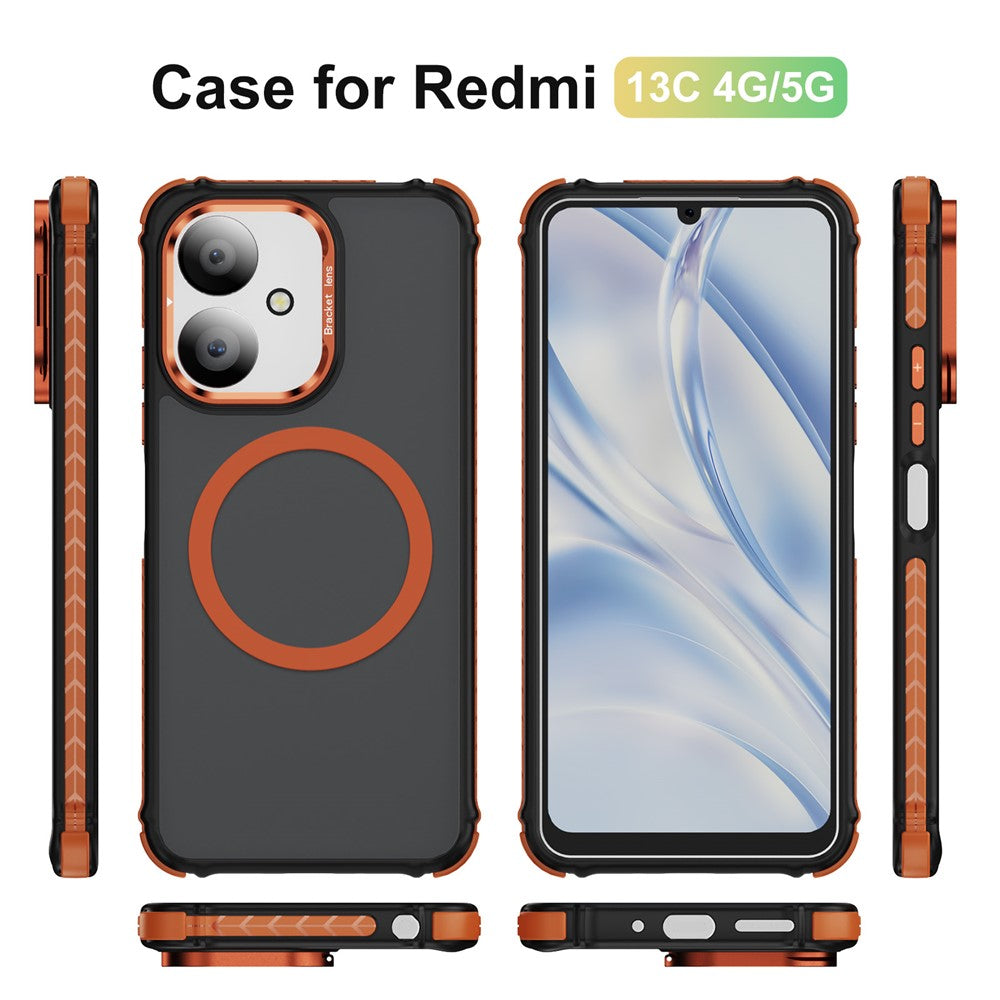 Matte Phone Cover for Xiaomi Redmi 13C 5G / 13C 4G / 13R 5G / Poco M6 5G Magnetic Case with Lens Kickstand