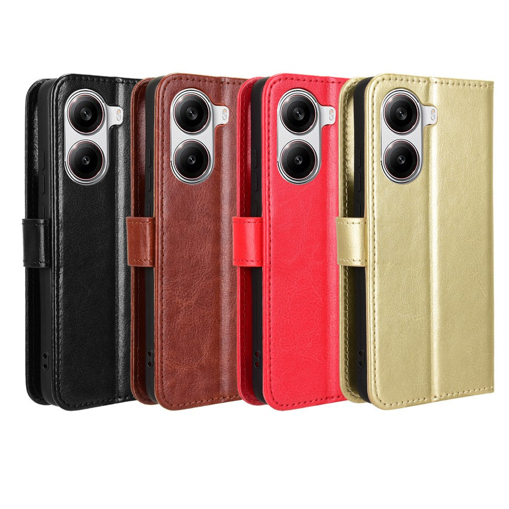 For Xiaomi Redmi Turbo 4 5G / Xiaomi Poco X7 Pro 5G PU Leather Case with Strap Crazy Horse Texture Phone Wallet Cover