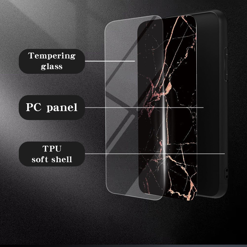 For Xiaomi Poco X7 Pro 5G / Redmi Turbo 4 5G Case Marble Pattern Tempered Glass + PC + TPU Protective Phone Cover