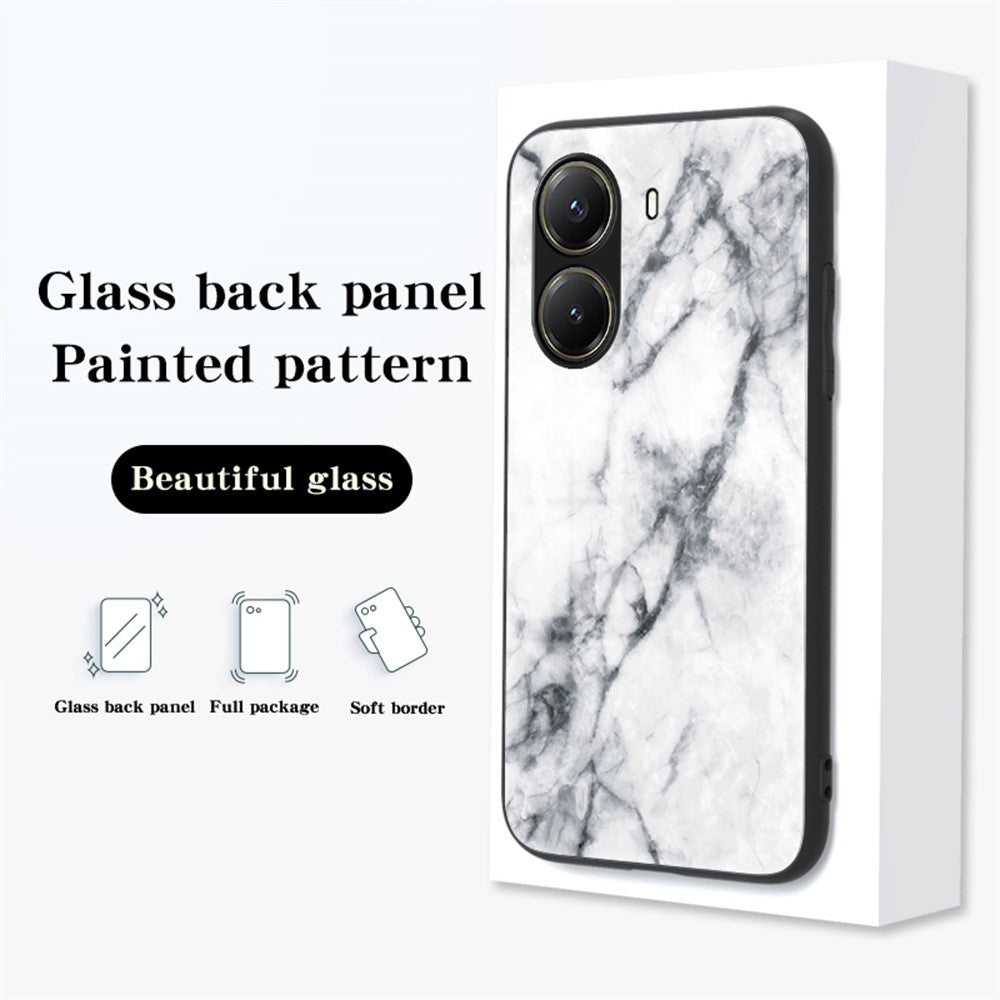 For Xiaomi Poco X7 Pro 5G / Redmi Turbo 4 5G Case Marble Pattern Tempered Glass + PC + TPU Protective Phone Cover
