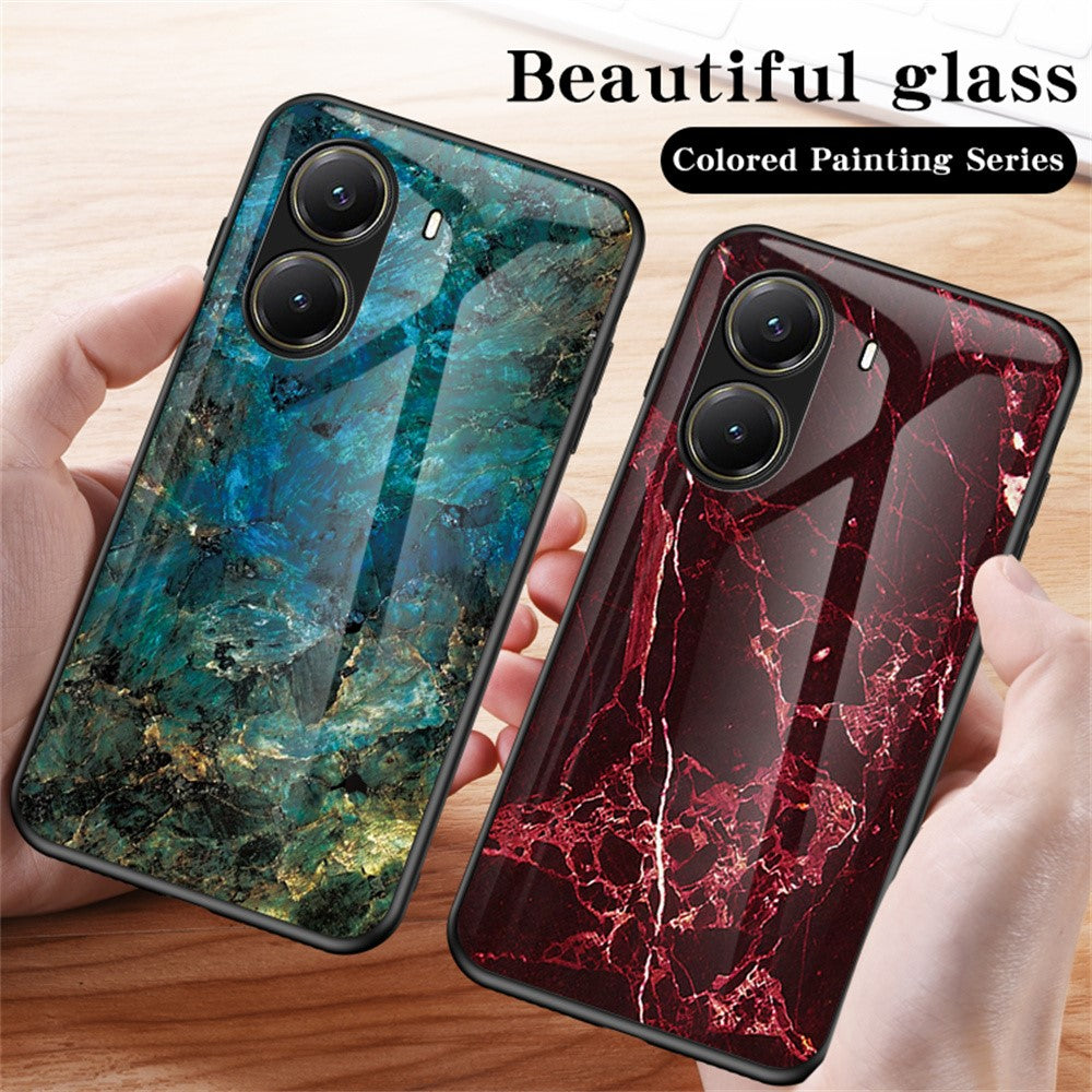 For Xiaomi Poco X7 Pro 5G / Redmi Turbo 4 5G Case Marble Pattern Tempered Glass + PC + TPU Protective Phone Cover