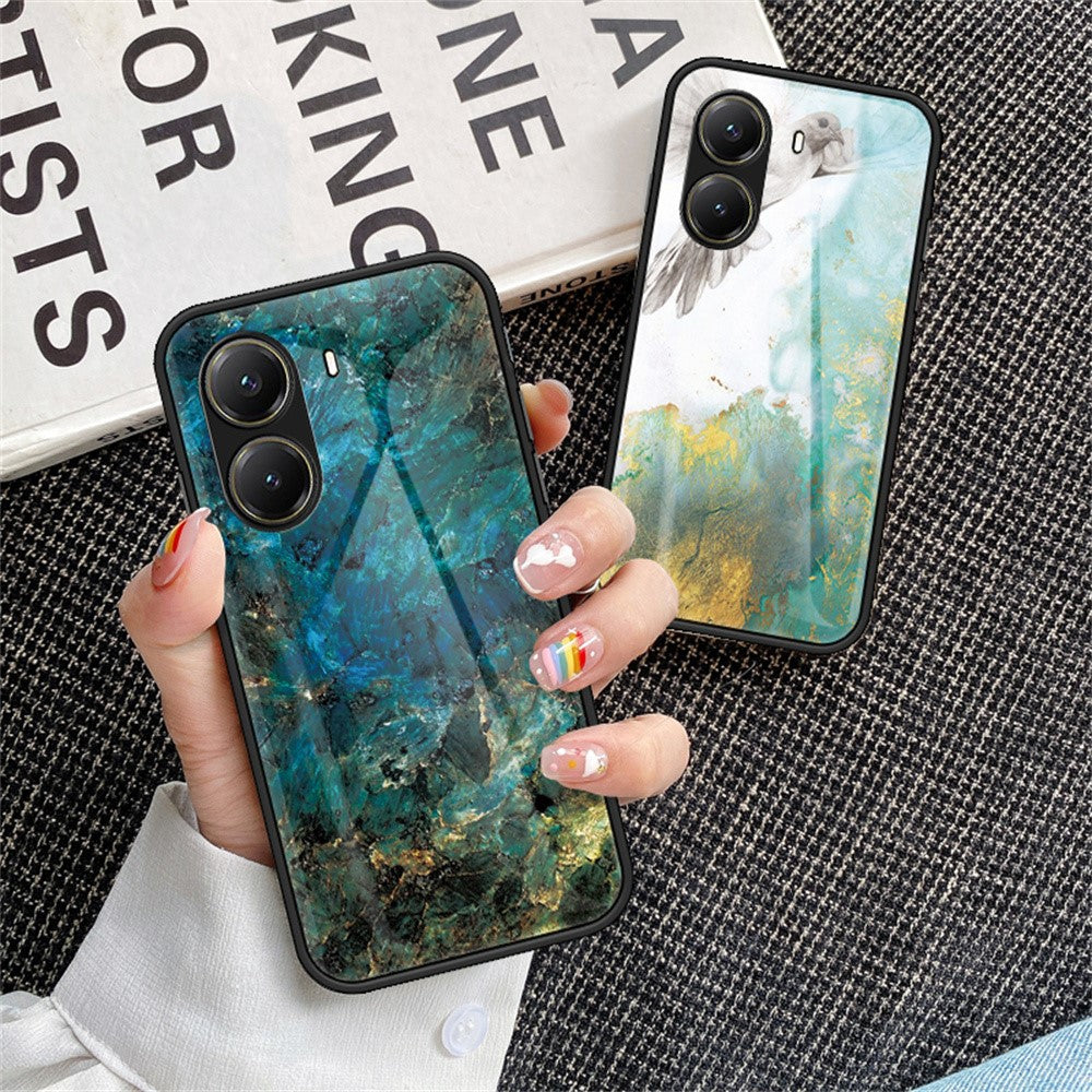 For Xiaomi Poco X7 Pro 5G / Redmi Turbo 4 5G Case Marble Pattern Tempered Glass + PC + TPU Protective Phone Cover