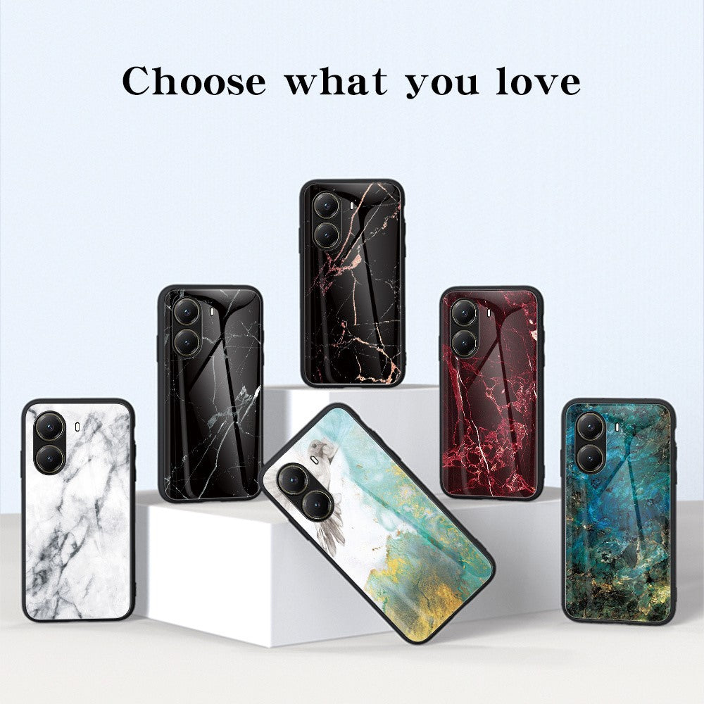 For Xiaomi Poco X7 Pro 5G / Redmi Turbo 4 5G Case Marble Pattern Tempered Glass + PC + TPU Protective Phone Cover