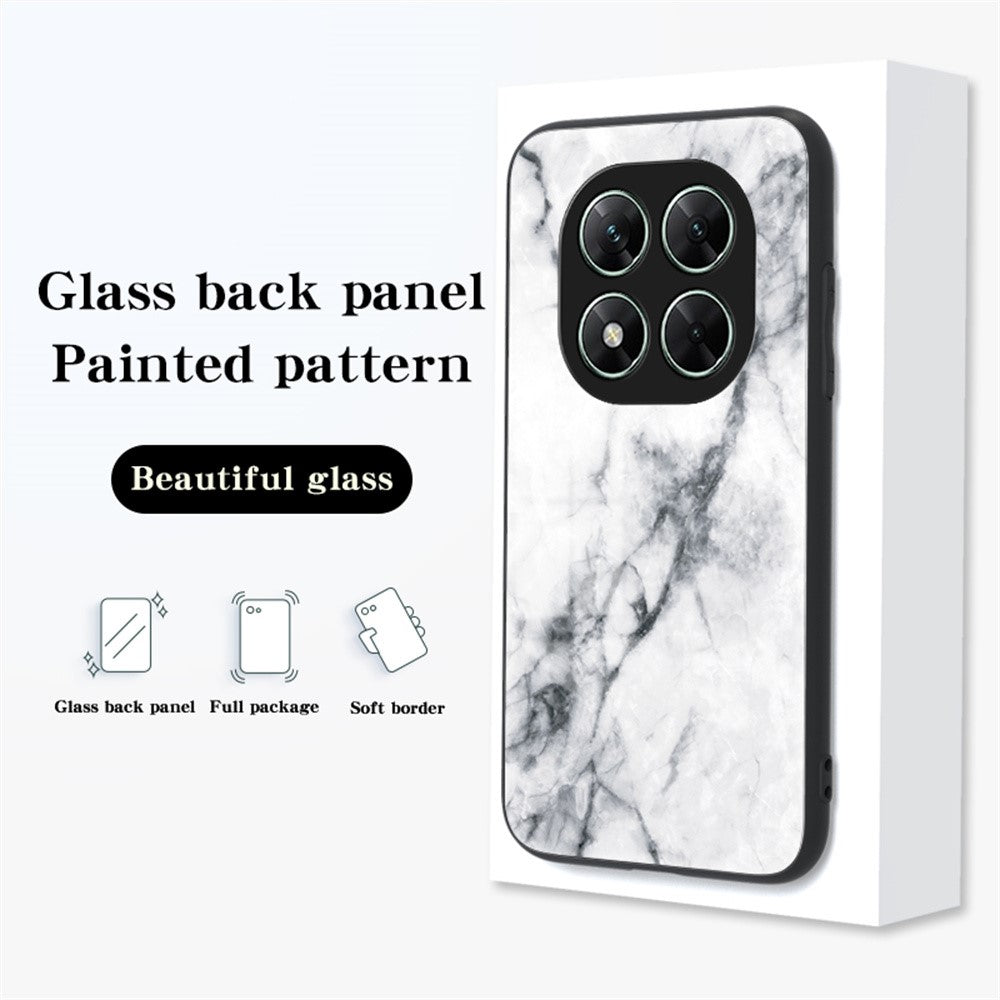 For Xiaomi Poco X7 5G / Redmi Note 14 Pro 5G Case Marble Pattern Tempered Glass + PC + TPU Protective Phone Cover