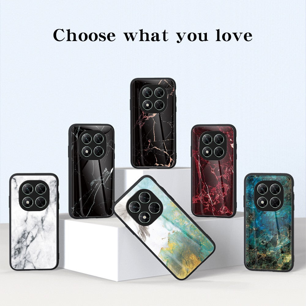 For Xiaomi Poco X7 5G / Redmi Note 14 Pro 5G Case Marble Pattern Tempered Glass + PC + TPU Protective Phone Cover