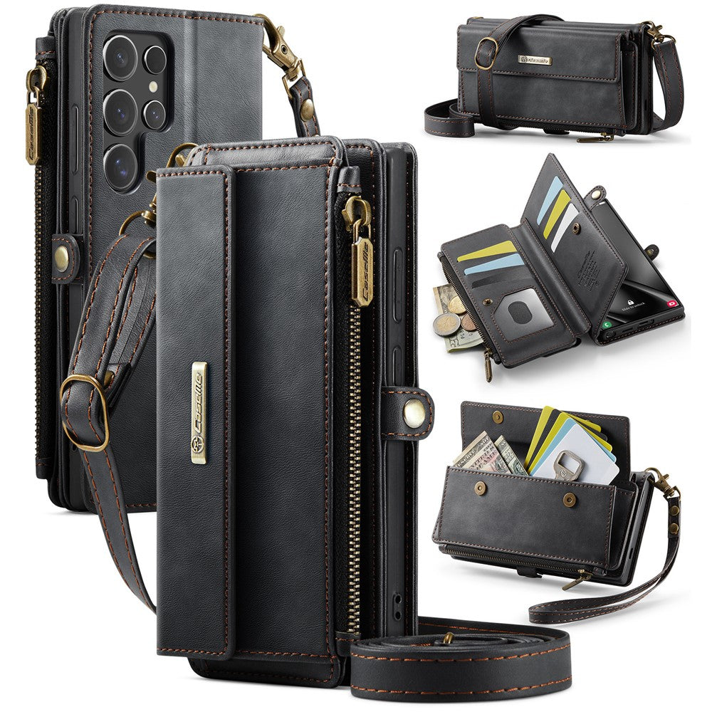 Galaxy S25 Ultra Wallet-Hülle – Mit RFID-blockierende Reißverschluss-Brieftasche, Ständer & Riemen