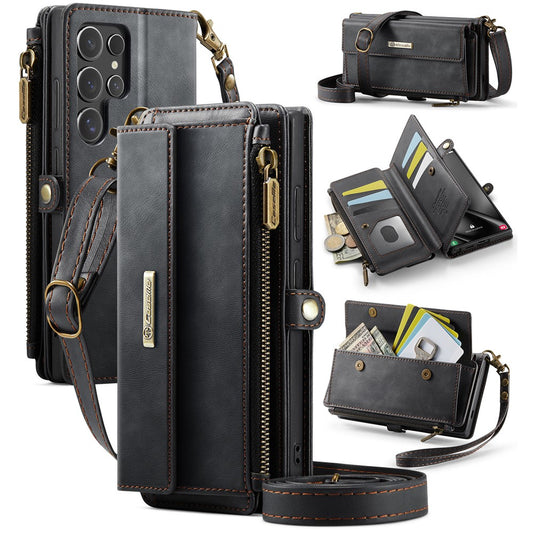 Galaxy S24 Ultra Wallet-Hülle – Mit RFID-blockierende Reißverschluss-Brieftasche, Ständer & Riemen