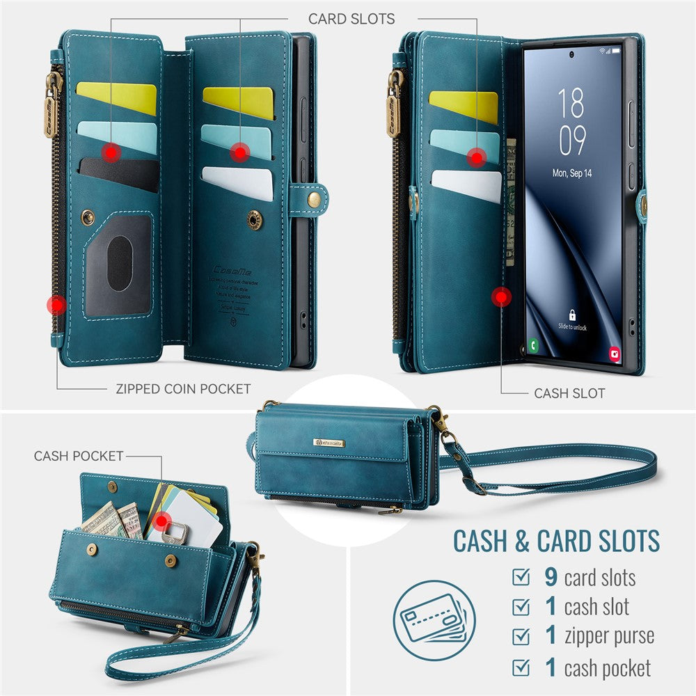 Galaxy S24 Ultra Wallet-Hülle – Mit RFID-blockierende Reißverschluss-Brieftasche, Ständer & Riemen