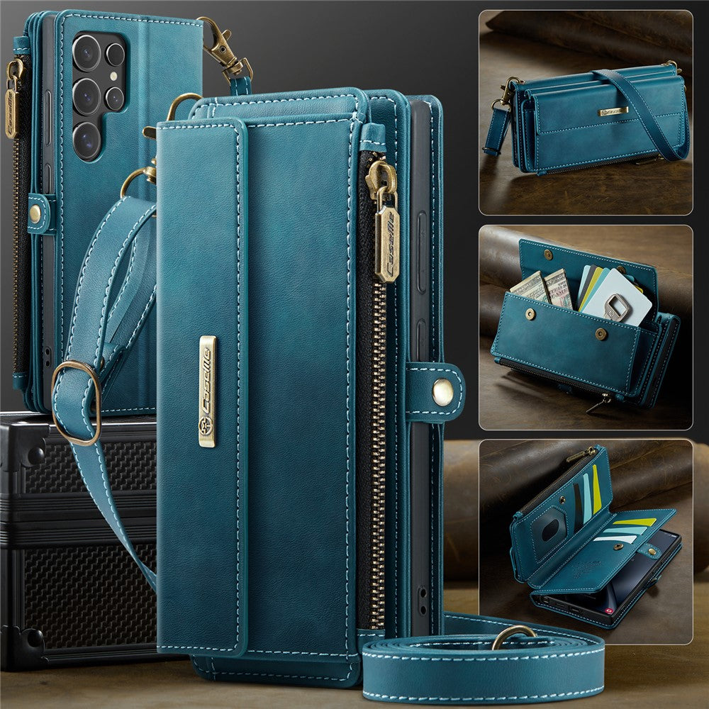 Galaxy S24 Ultra Wallet-Hülle – Mit RFID-blockierende Reißverschluss-Brieftasche, Ständer & Riemen
