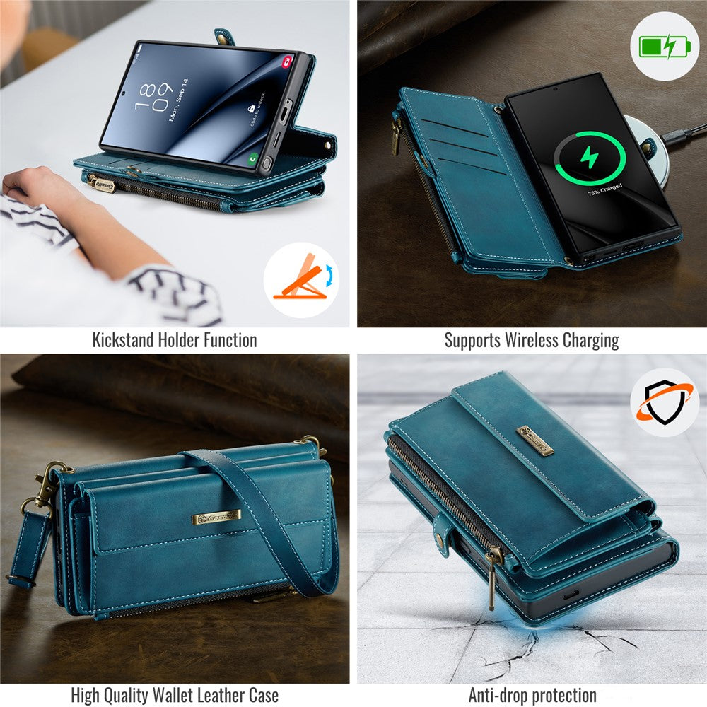 Galaxy S24 Ultra Wallet-Hülle – Mit RFID-blockierende Reißverschluss-Brieftasche, Ständer & Riemen