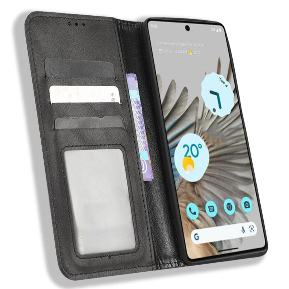 Pixel 7 5G Lederhülle – Mit Brieftaschenfunktion, Ständer & Retro-Textur