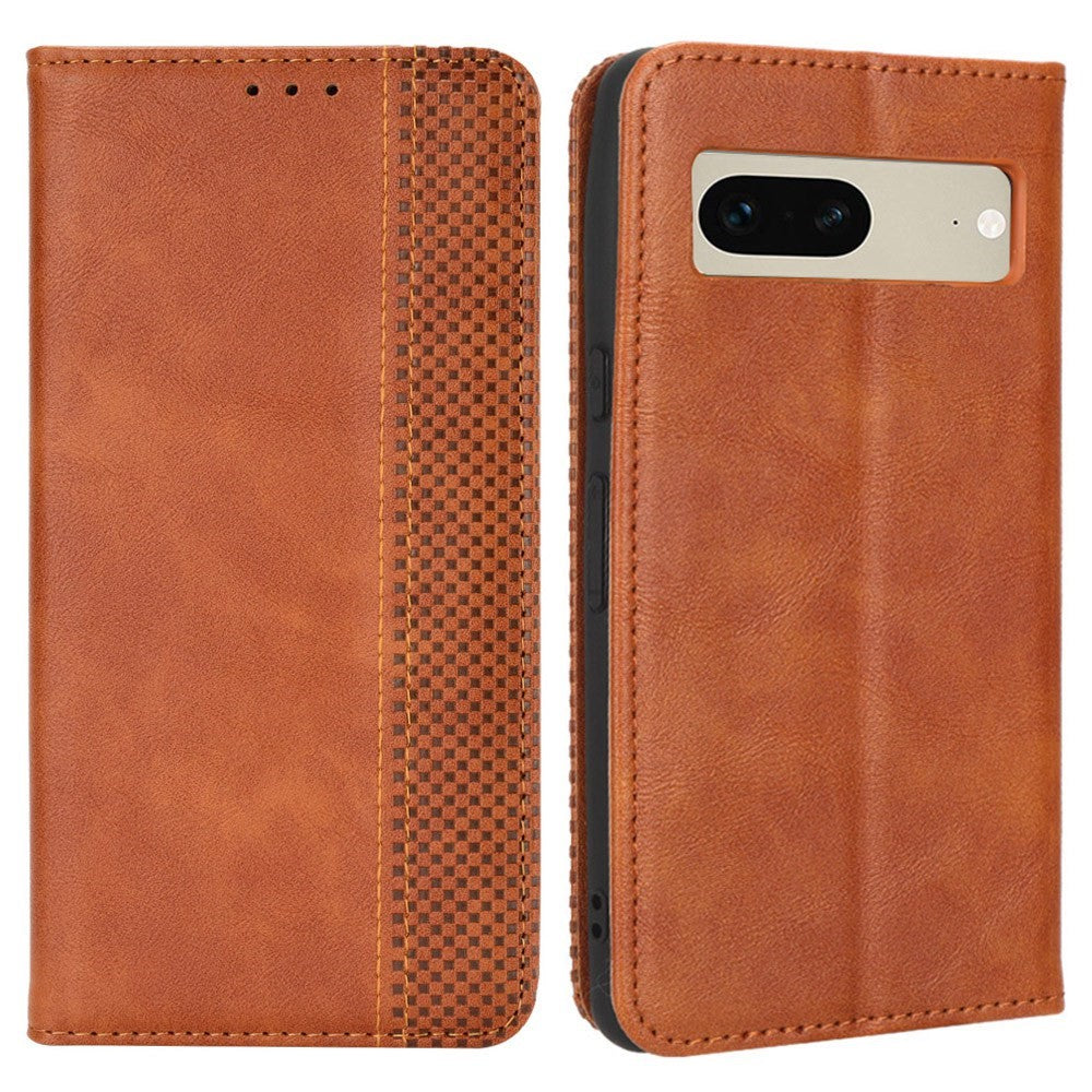 Pixel 7 5G Lederhülle – Mit Brieftaschenfunktion, Ständer & Retro-Textur