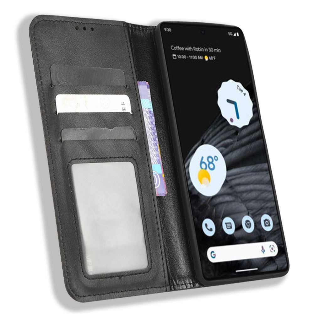 Pixel 7 Pro 5G Lederhülle – Mit Brieftaschenfunktion, Ständer & Retro-Textur