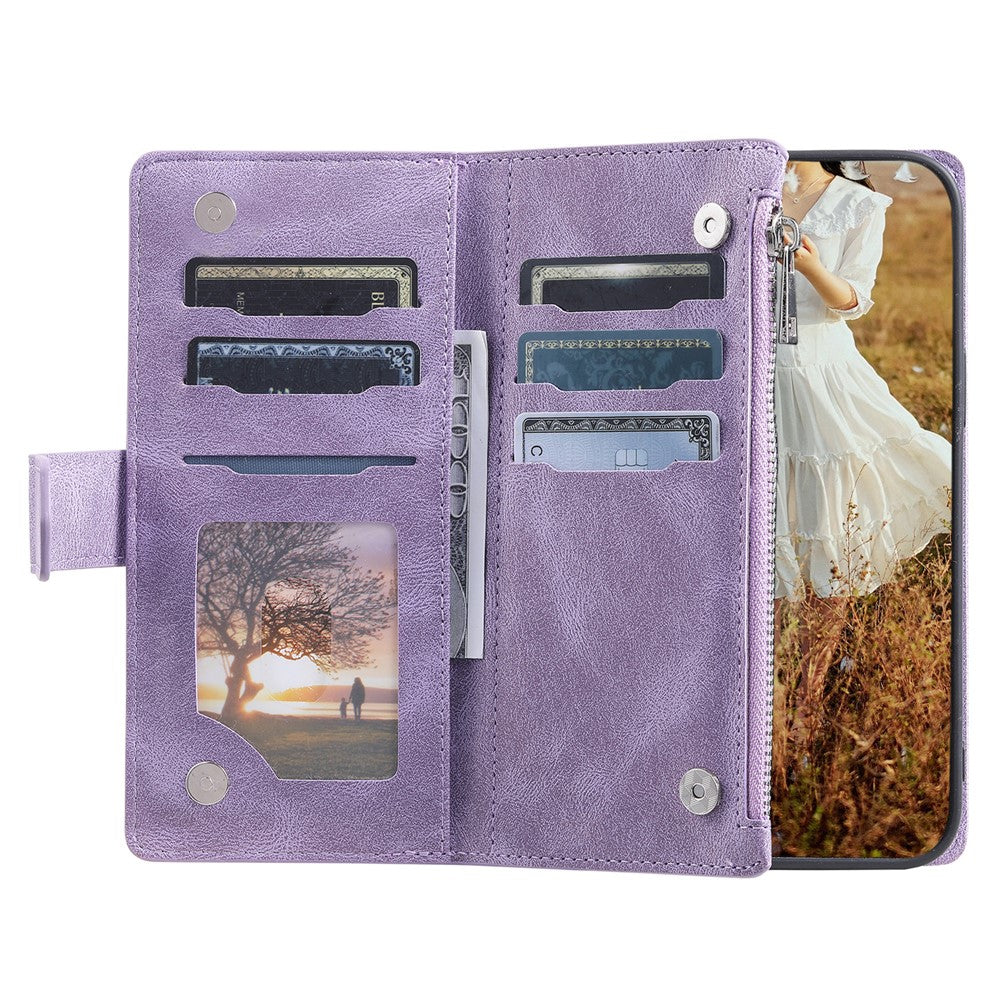 For iPhone 17e / 16e Case Rhombus Imprinted Zipper Wallet Leather Cover with Strap