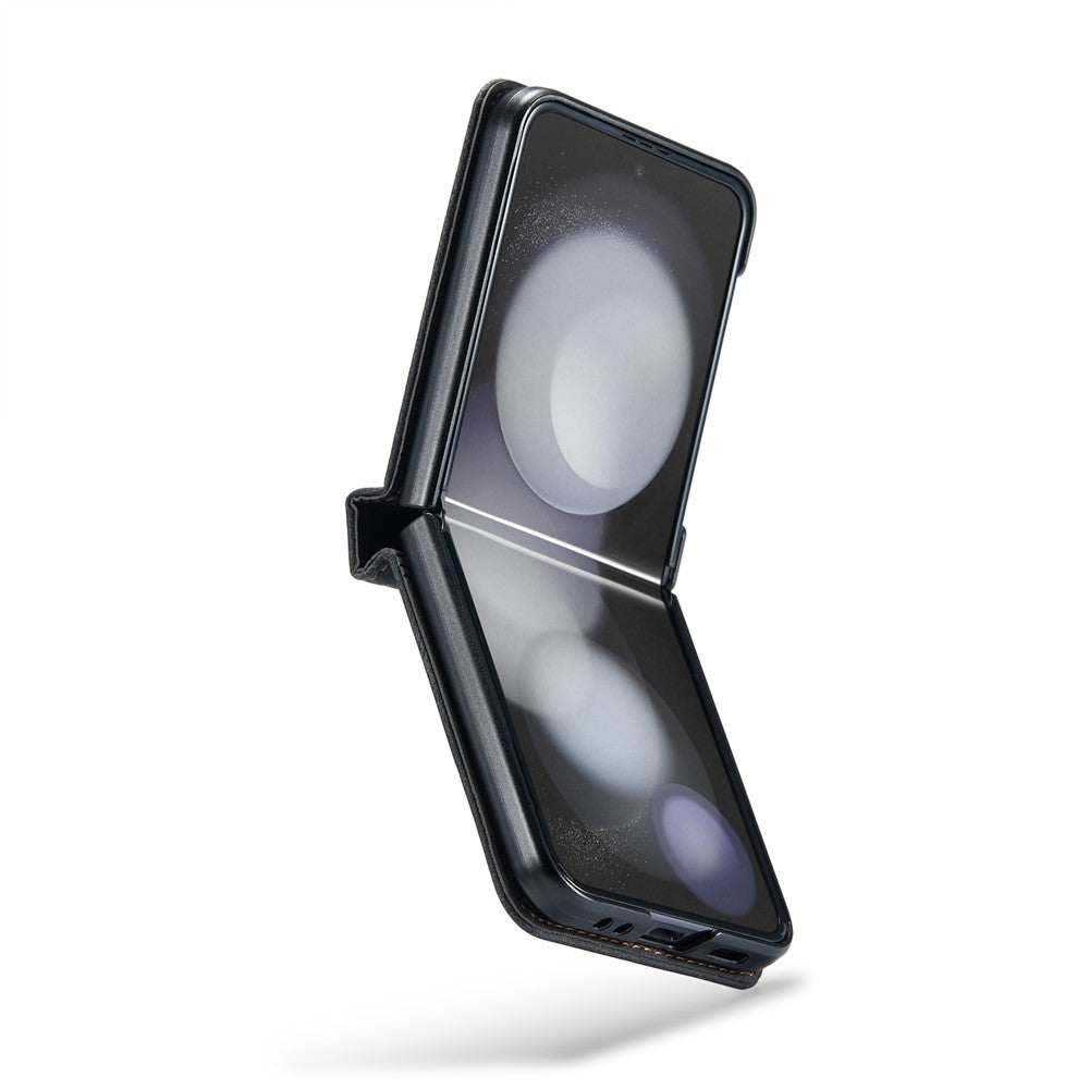 AUTSPACE For Samsung Galaxy Z Flip5 5G Case  A01 Retro Leather Phone Cover with Hand Strap