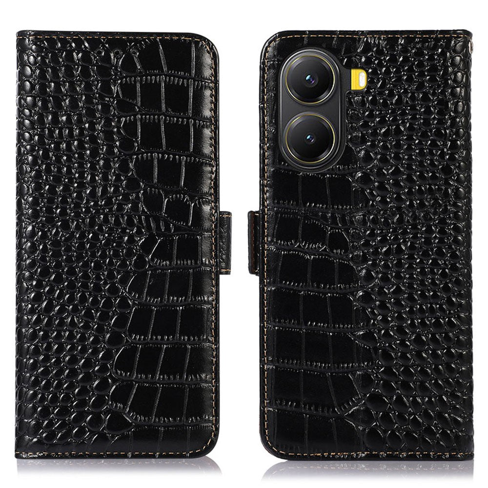 For Xiaomi Poco X7 Pro 5G Case Wallet Crocodile Texture Genuine Cow Leather Phone Cover