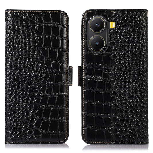 For Xiaomi Poco X7 Pro 5G Case Wallet Crocodile Texture Genuine Cow Leather Phone Cover
