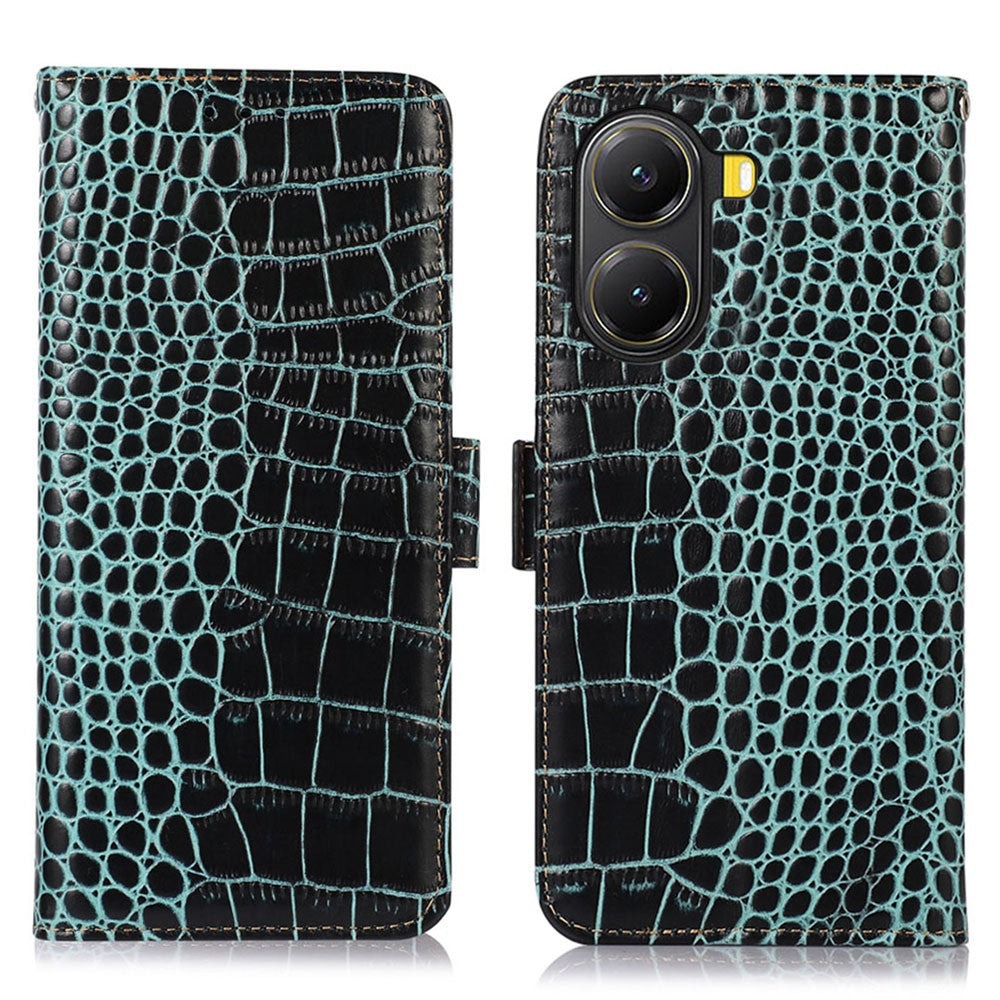 For Xiaomi Poco X7 Pro 5G Case Wallet Crocodile Texture Genuine Cow Leather Phone Cover