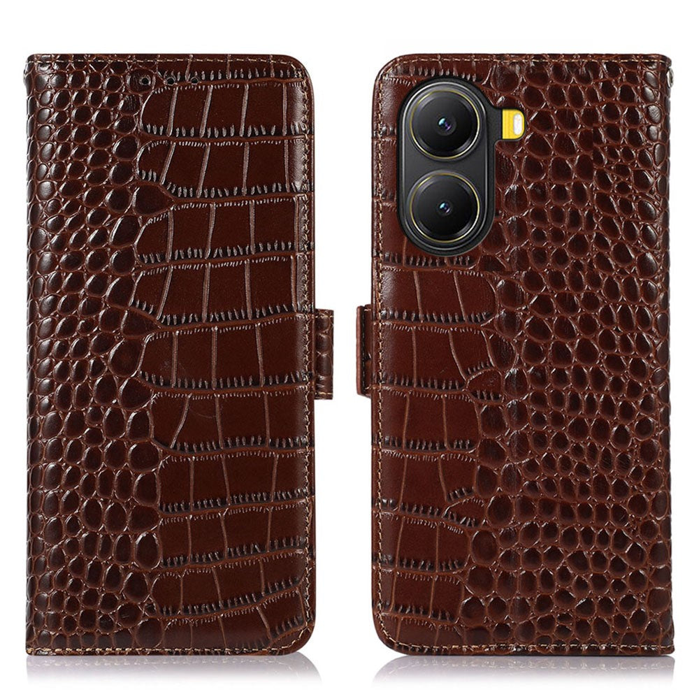 For Xiaomi Poco X7 Pro 5G Case Wallet Crocodile Texture Genuine Cow Leather Phone Cover