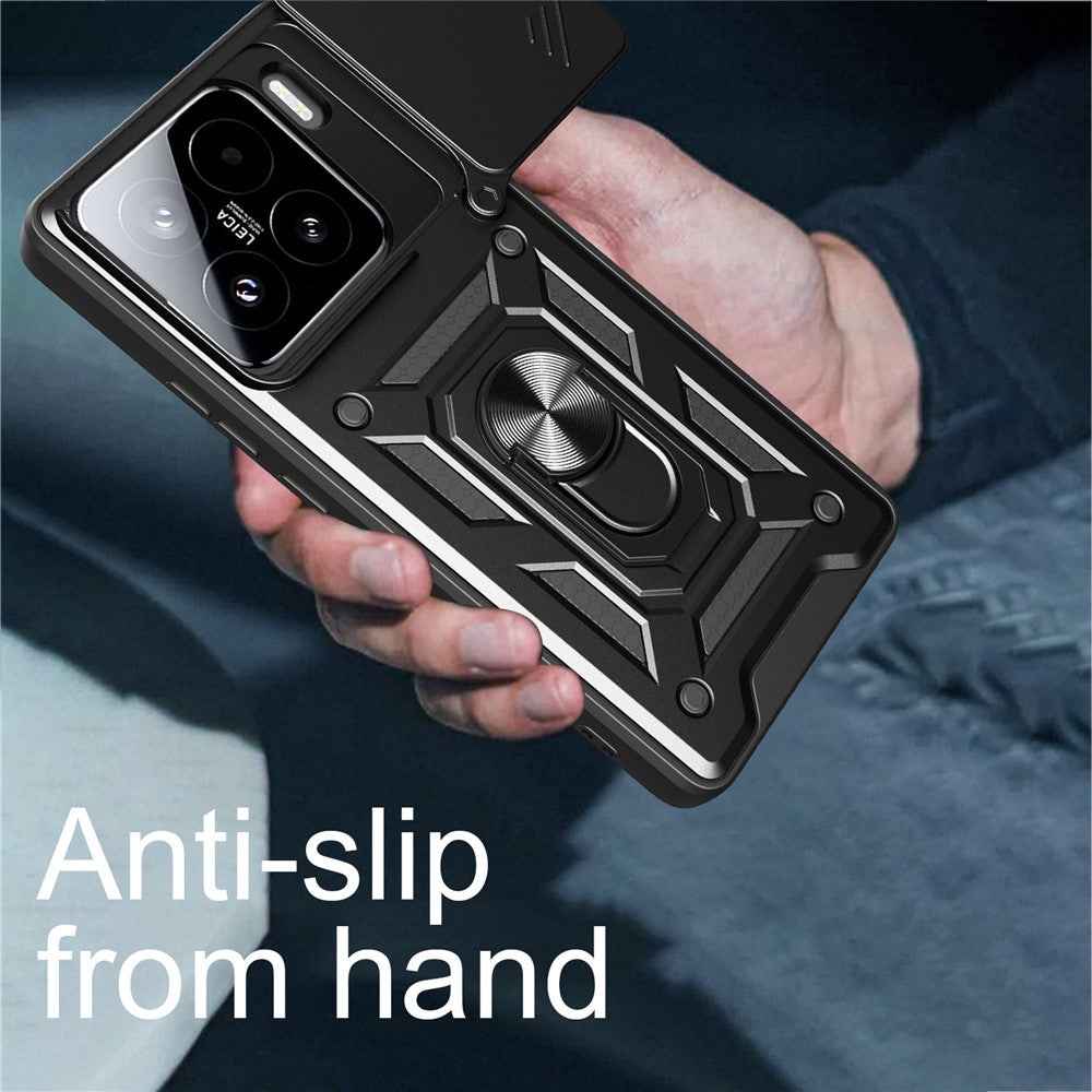 For Xiaomi 15 Case with Slide Camera Lid PC + TPU Kickstand Phone Cover