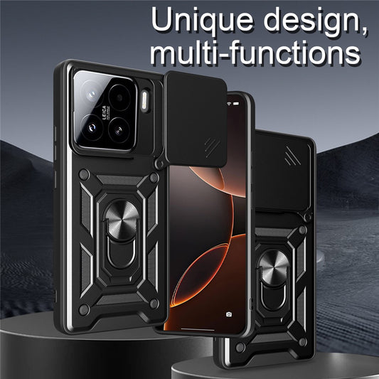 Xiaomi 15 Handyhülle – Gehäuse mit verschiebbarem Kameradeckel aus PC + TPU-Kickstand