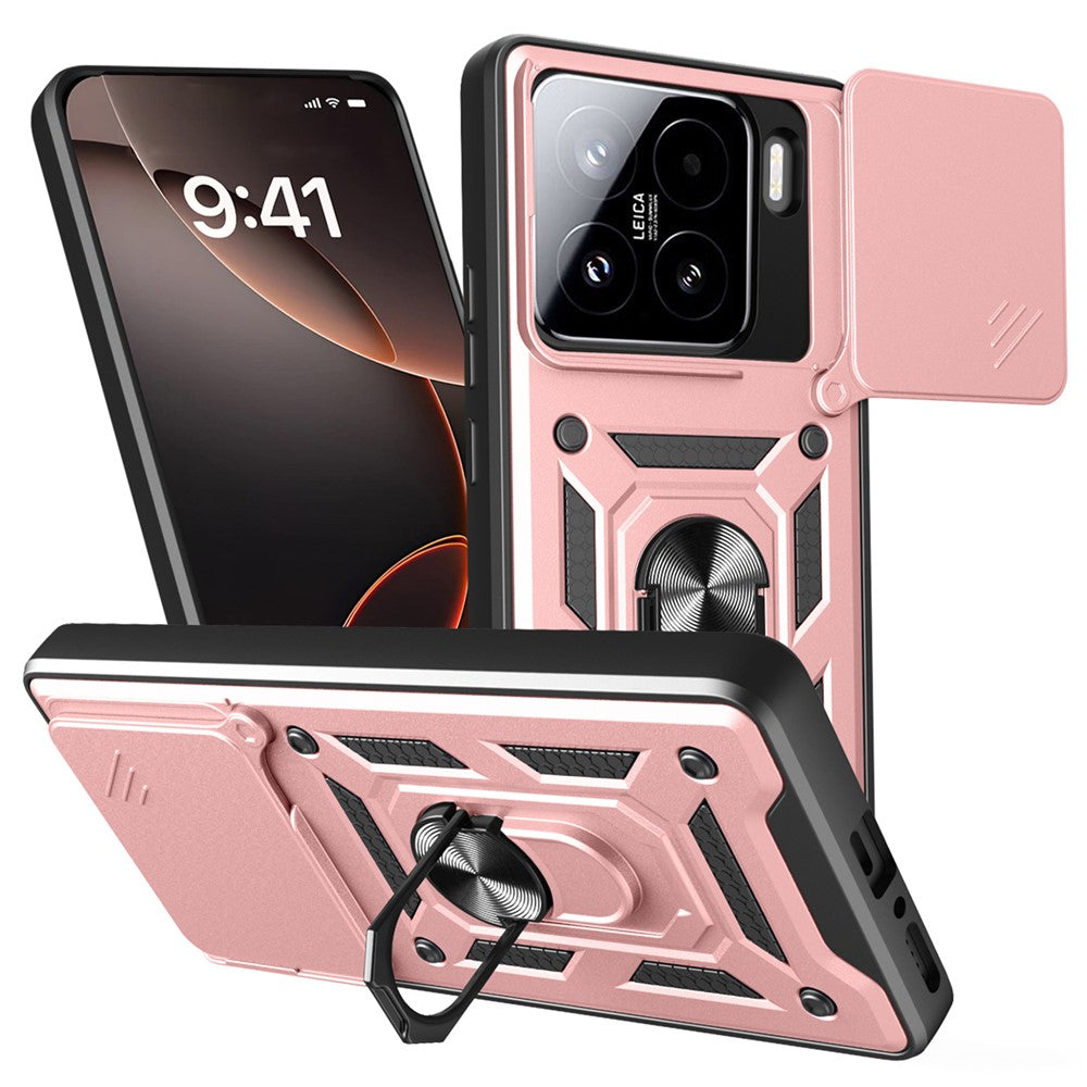 For Xiaomi 15 Case with Slide Camera Lid PC + TPU Kickstand Phone Cover