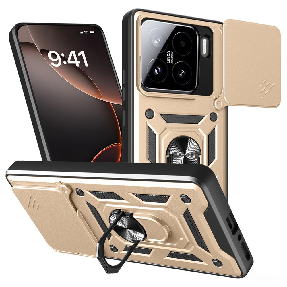 For Xiaomi 15 Case with Slide Camera Lid PC + TPU Kickstand Phone Cover