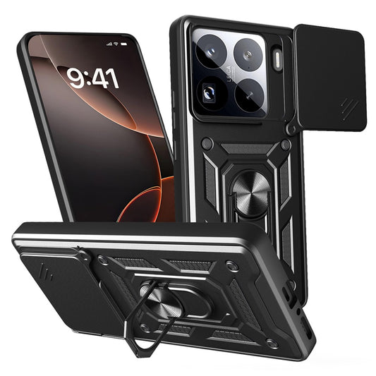 Xiaomi 15 Pro Handyhülle – Gehäuse mit verschiebbarem Kameradeckel aus PC + TPU-Kickstand