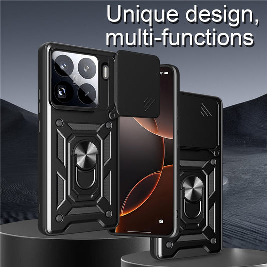 Xiaomi 15 Pro Handyhülle – Gehäuse mit verschiebbarem Kameradeckel aus PC + TPU-Kickstand