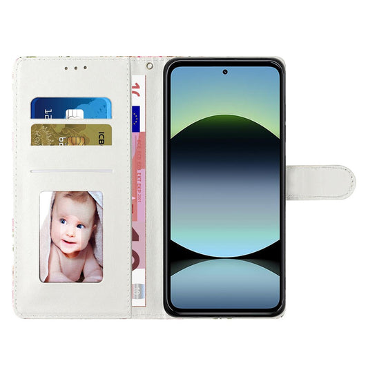 Xiaomi Redmi Note 14 4G (163.25mm) Handyhülle – Brieftaschenetui aus PU-Leder mit Musterdruck, Ständer, mit Riemen