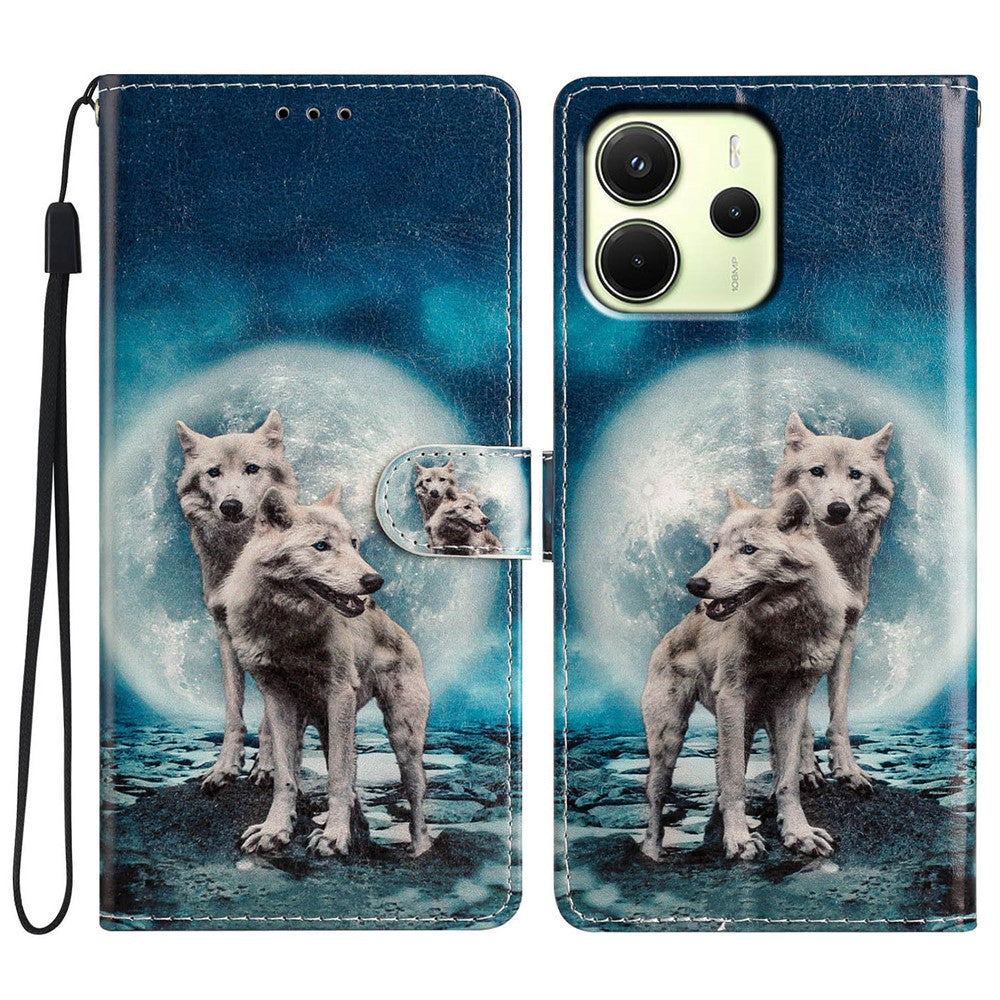 For Xiaomi Redmi Note 14 4G (163.25mm) Wallet Case PU Leather Pattern Printing Stand Phone Cover with Strap