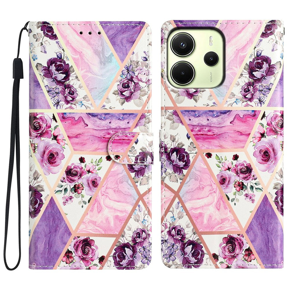 For Xiaomi Redmi Note 14 4G (163.25mm) Wallet Case PU Leather Pattern Printing Stand Phone Cover with Strap