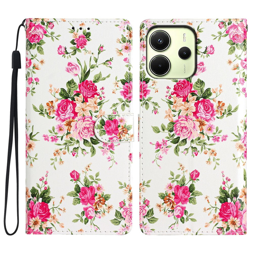 For Xiaomi Redmi Note 14 4G (163.25mm) Wallet Case PU Leather Pattern Printing Stand Phone Cover with Strap