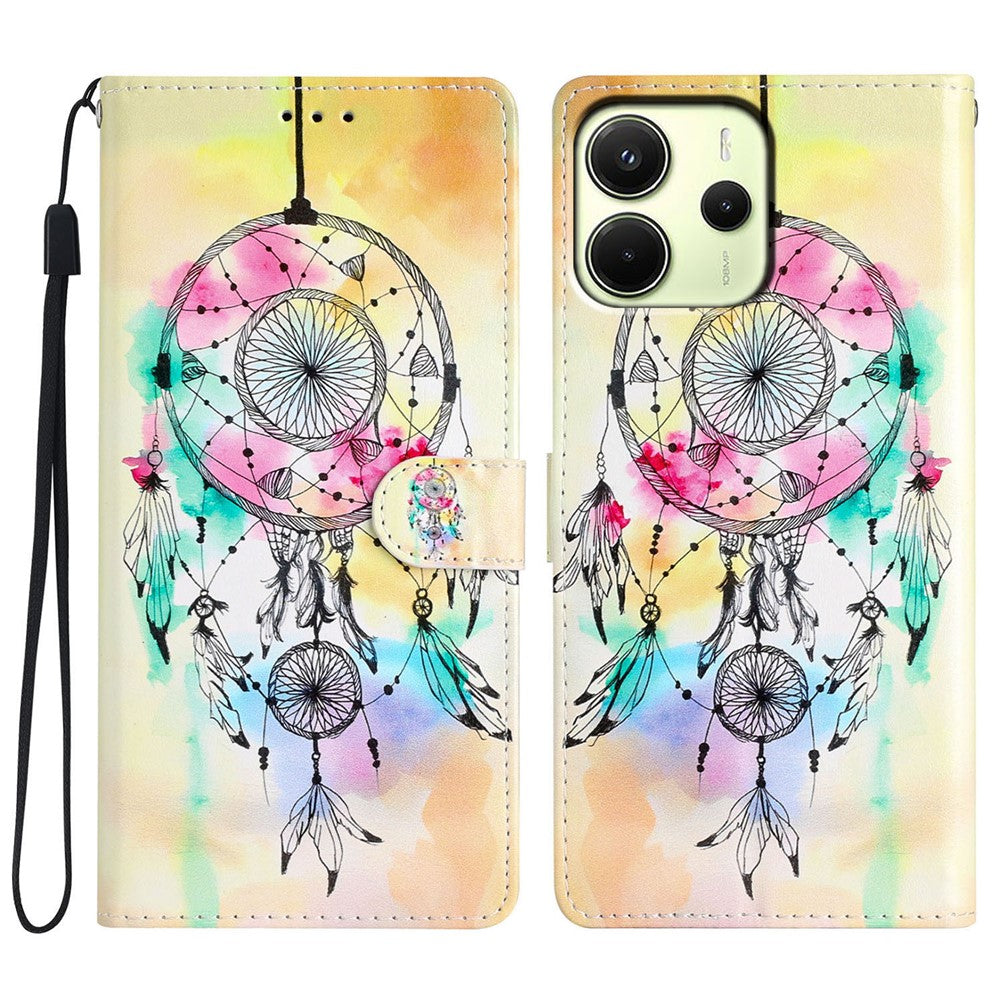 For Xiaomi Redmi Note 14 4G (163.25mm) Wallet Case PU Leather Pattern Printing Stand Phone Cover with Strap