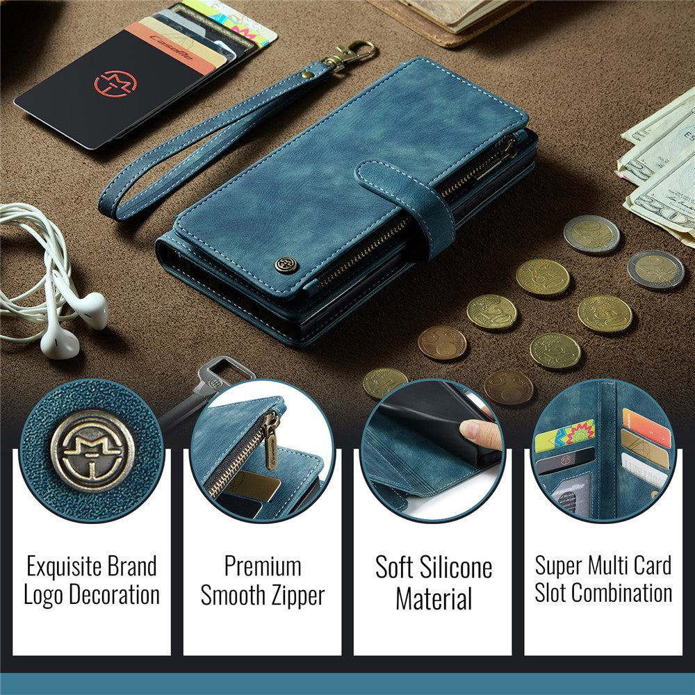 CASEME For iPhone 17e / 16e Phone Cases with Strap  C30 Zipper Multiple Card Holder PU Leather Cover