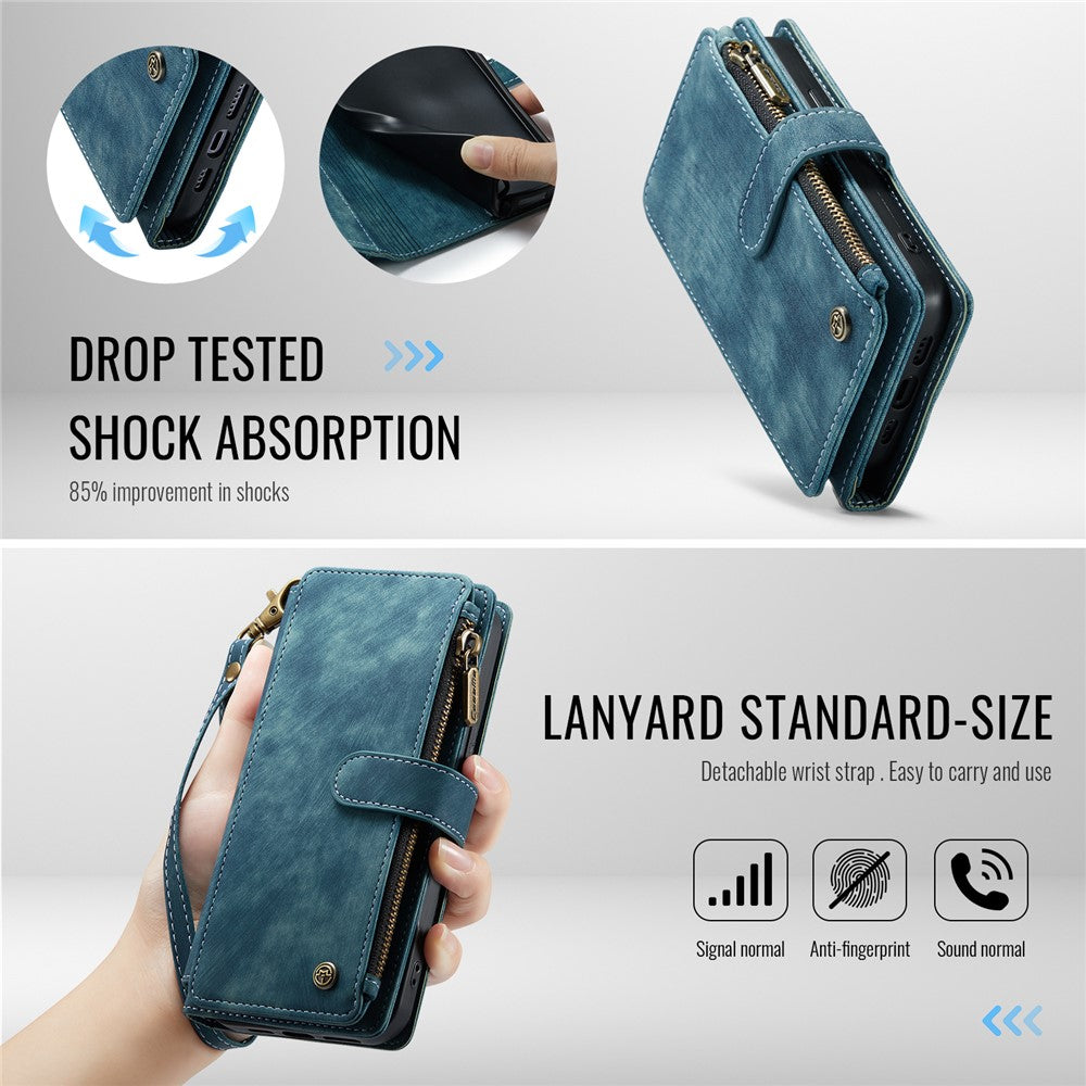 CASEME For iPhone 17e / 16e Phone Cases with Strap  C30 Zipper Multiple Card Holder PU Leather Cover