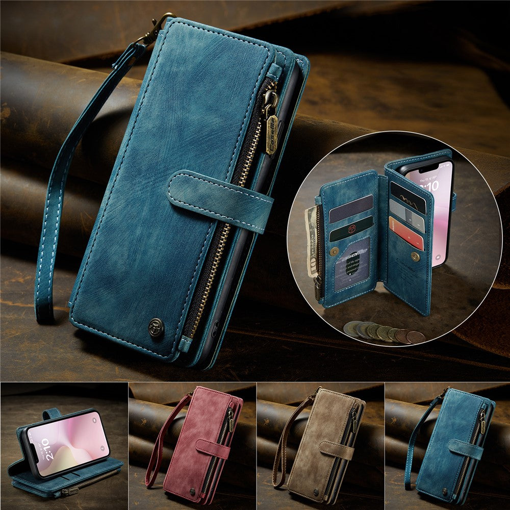 CASEME For iPhone 17e / 16e Phone Cases with Strap  C30 Zipper Multiple Card Holder PU Leather Cover