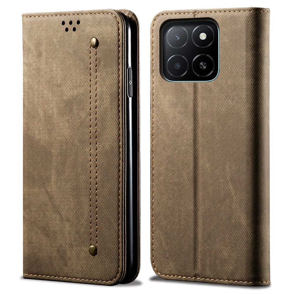 For Honor X8c 4G Case Jeans Cloth Texture Anti-Scratch Leather Stand Phone Cover